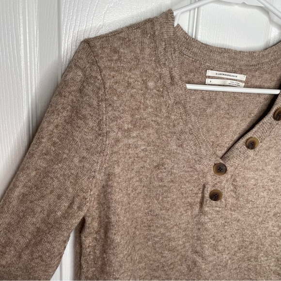 Anthropologie Serena Pullover V-Neck Long Sleeve Tan Beige Sweater Oversized S - Picture 7 of 10